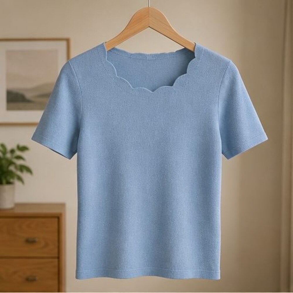 Powder Blue Scallop Neck Knit Top